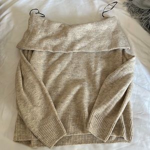 Camel off the shoulder sweater